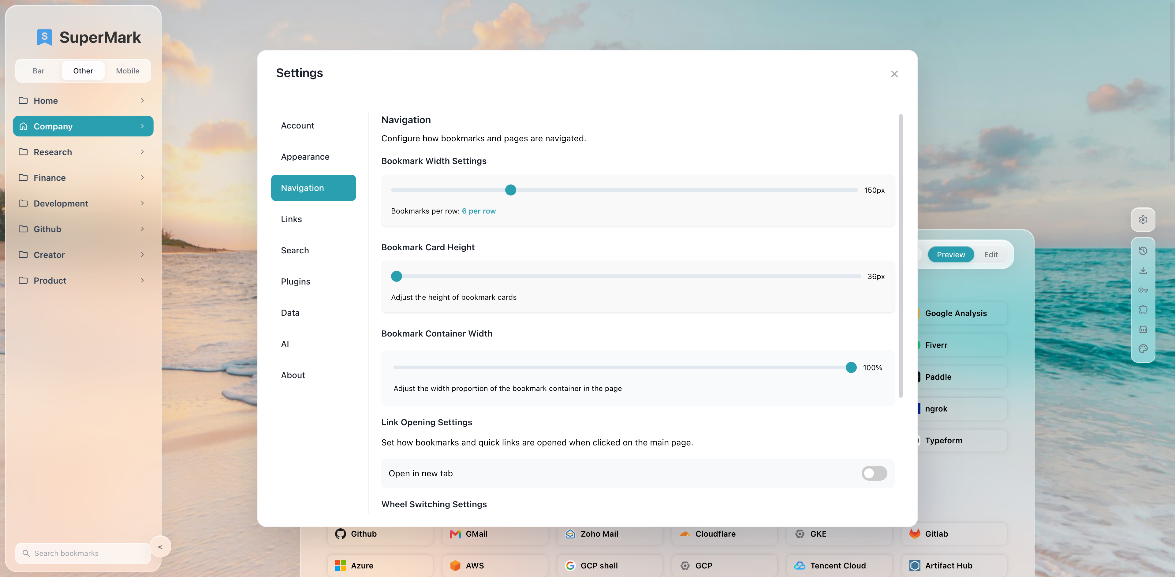 SuperMark settings and account